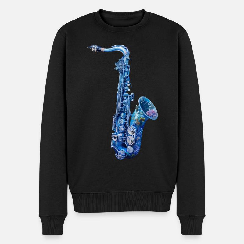 Fisch Saxophon - Männer Premium Bio Pullover - Schwarz