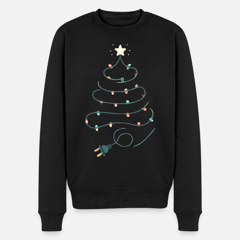 Weihnachtsbaum Lichterketten Design - Männer Premium Bio Pullover - Schwarz