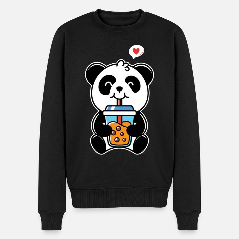 Panda trink - Männer Premium Bio Pullover - Schwarz