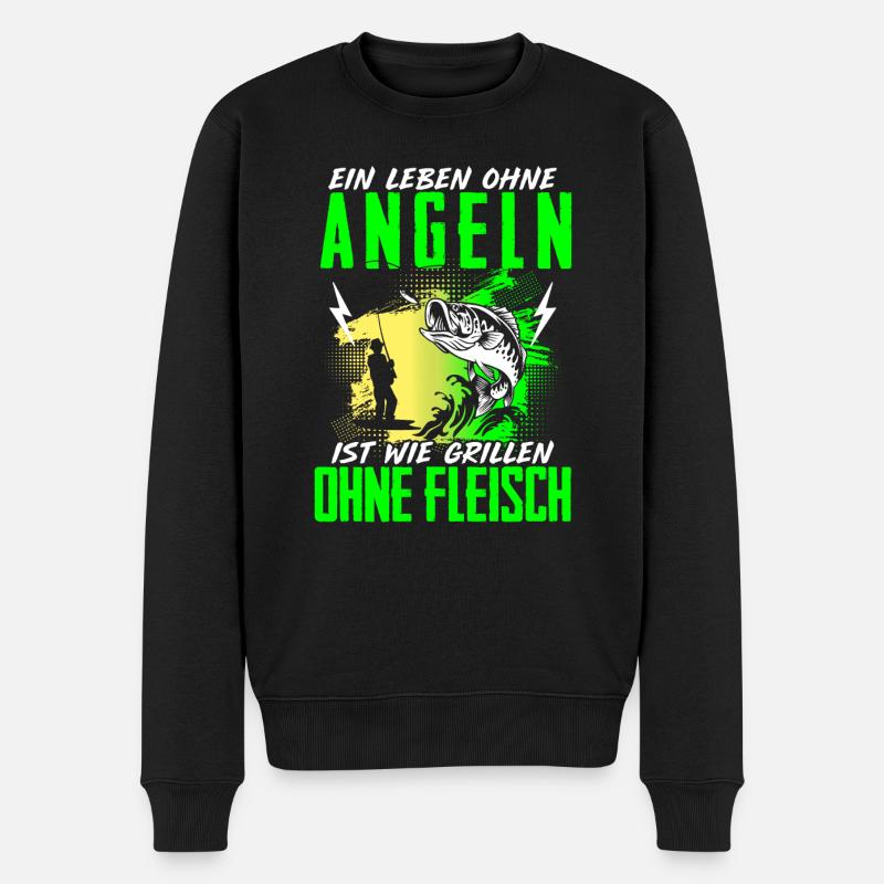 Leben Ohne Angeln Grillen Ohne Fleisch Angler - Männer Premium Bio Pullover - Schwarz