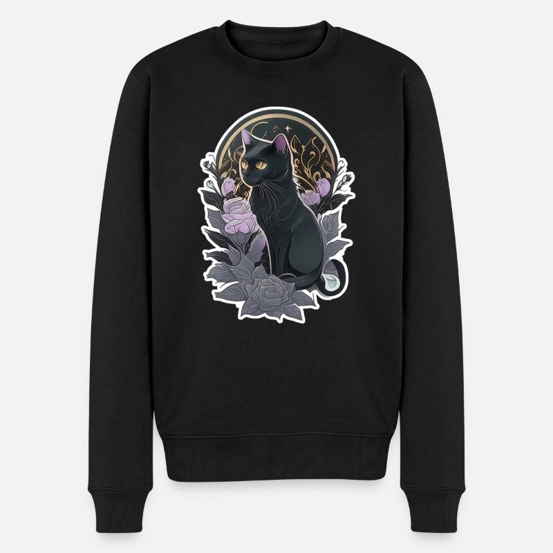 Schwarze Katze im Gothic-Stil - Männer Premium Bio Pullover - Schwarz