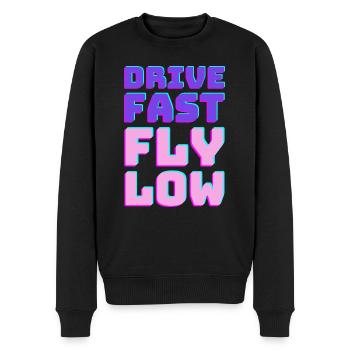 Drive Fast Fly Low - Retro - Männer Premium Bio Pullover - Schwarz - Vorne - Nico (187cm)