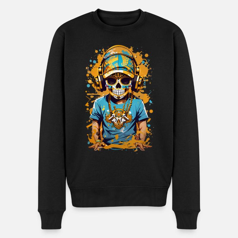Goldene Zucker Schädel - Männer Premium Bio Pullover - Schwarz