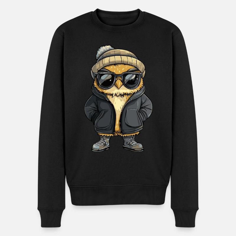 Hibou Bande dessinée cool - Pull Premium bio Homme - noir