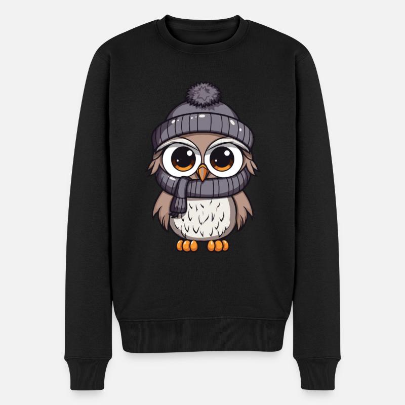 Eule Winter Comic - Männer Premium Bio Pullover - Schwarz