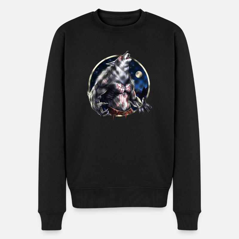 Heulender Werwolf - Männer Premium Bio Pullover - Schwarz