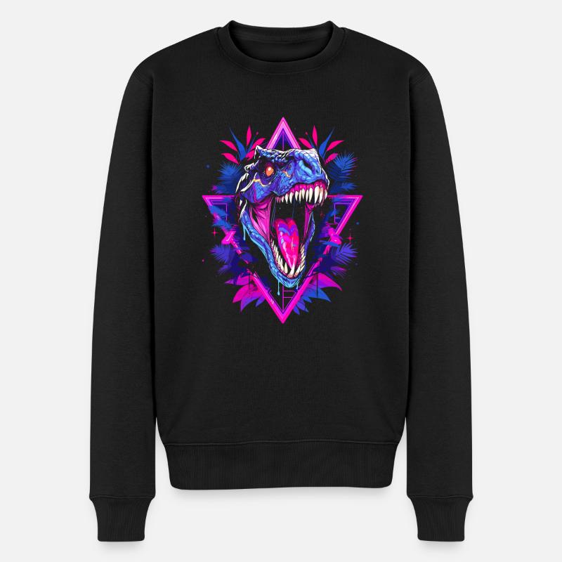 Synthwave Raptor - Männer Premium Bio Pullover - Schwarz