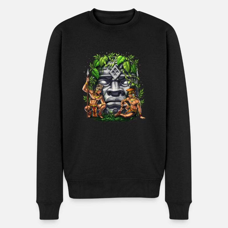 Olmeken-Kopf-Krieger - Männer Premium Bio Pullover - Schwarz