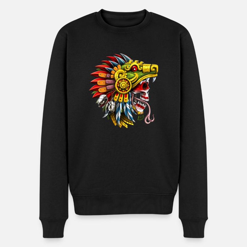 Aztekischer Schlangenschädel-Krieger - Männer Premium Bio Pullover - Schwarz