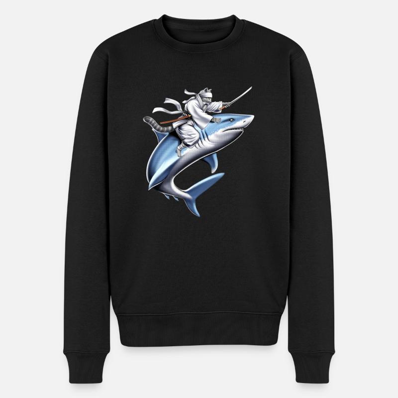 Chat Ninja Équitation Requin - Pull Premium bio Homme - noir