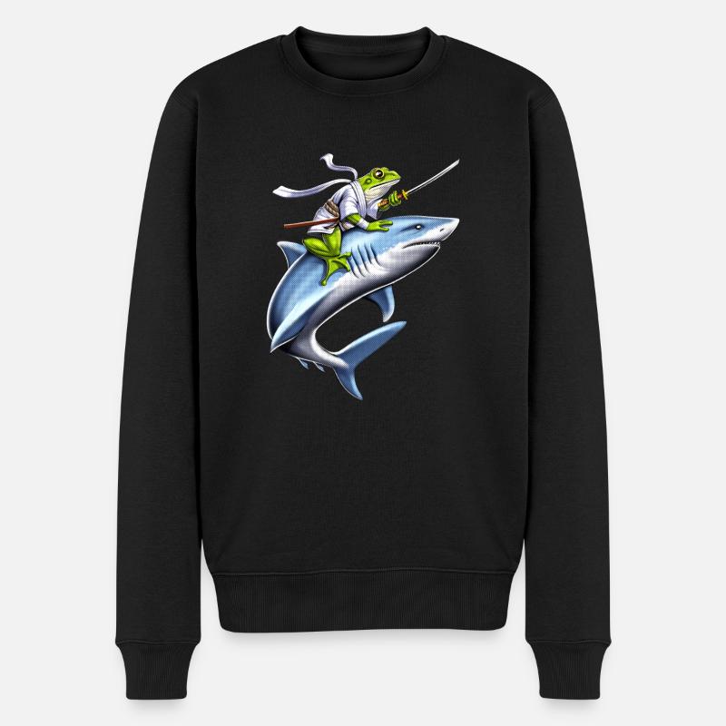 Grenouille Samouraï Ninja Équitation Requin - Pull Premium bio Homme - noir