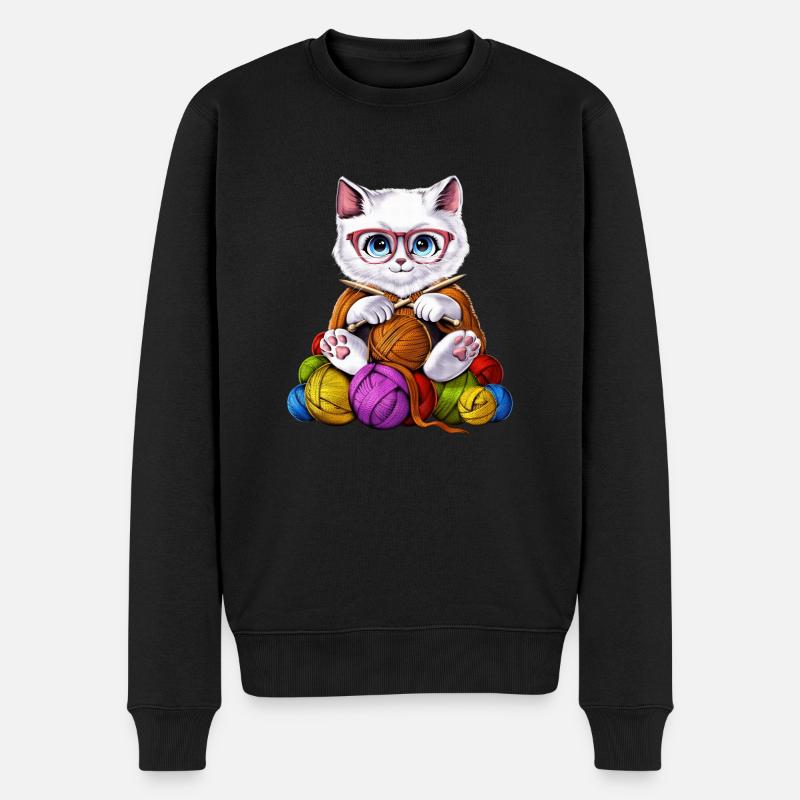 Katze häkeln - Männer Premium Bio Pullover - Schwarz