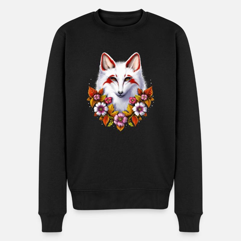 Japanischer Kitsune-Fuchs - Männer Premium Bio Pullover - Schwarz