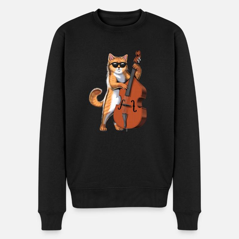 Cat Kontrabassist - Männer Premium Bio Pullover - Schwarz