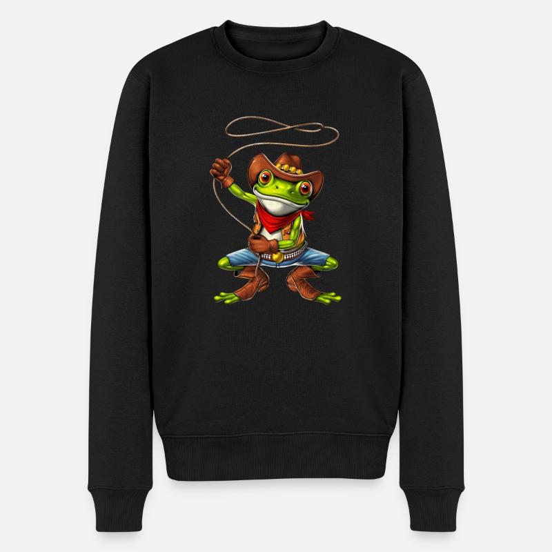 Frosch Cowboy - Männer Premium Bio Pullover - Schwarz