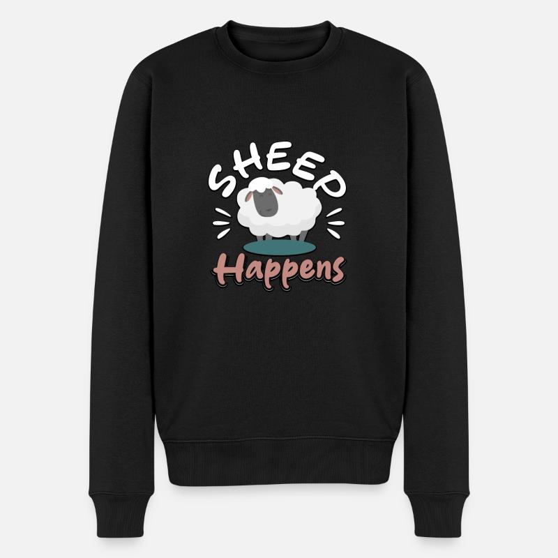 Sheep Happens Ironischer Schafhirte - Männer Premium Bio Pullover - Schwarz