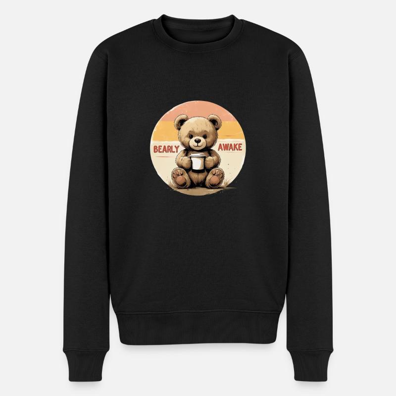 Bearly Awake – Retro Teddy mit Kaffee - Männer Premium Bio Pullover - Schwarz