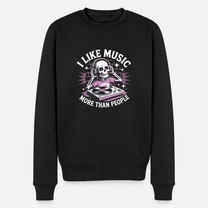 Ich mag Musik mehr als Menschen Skelett - Männer Premium Bio Pullover - Schwarz