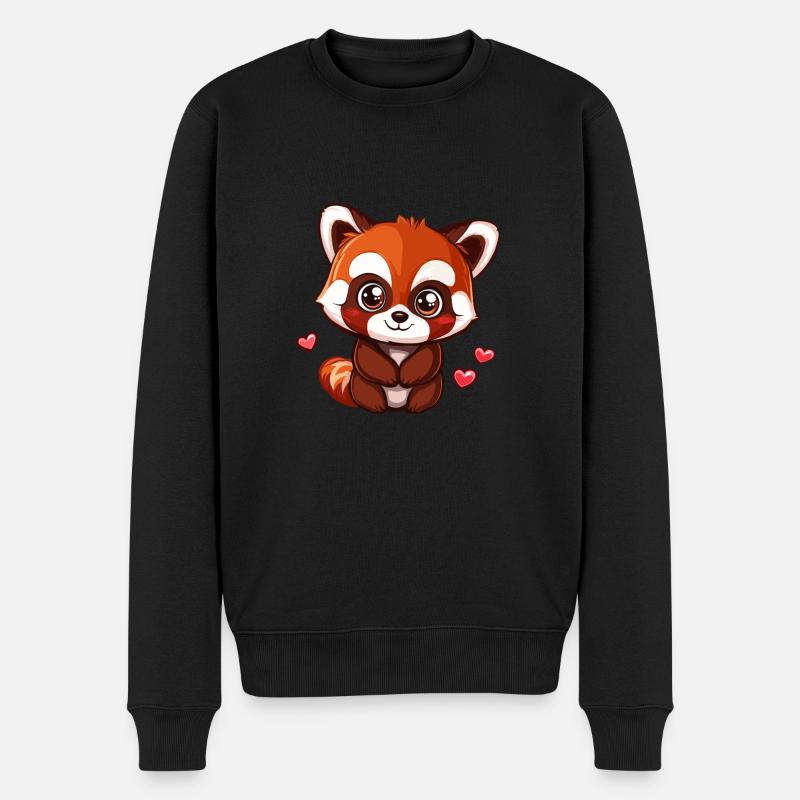 Süßer Roter Panda mit Herzen - Männer Premium Bio Pullover - Schwarz