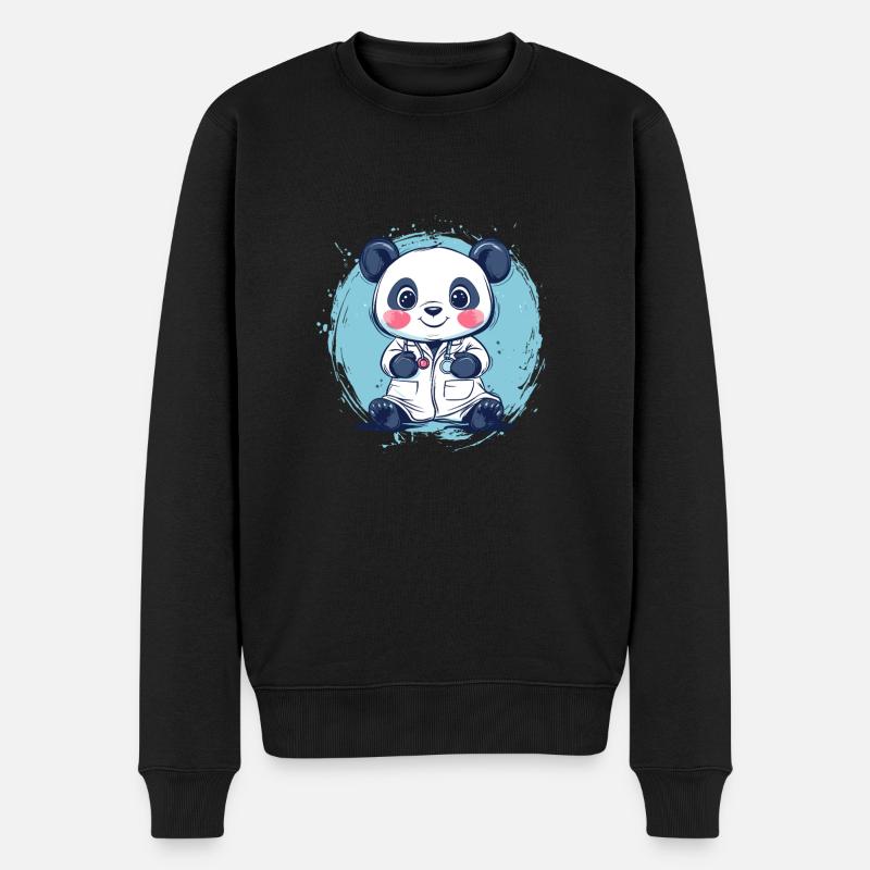Panda in Doktorrobe - Männer Premium Bio Pullover - Schwarz