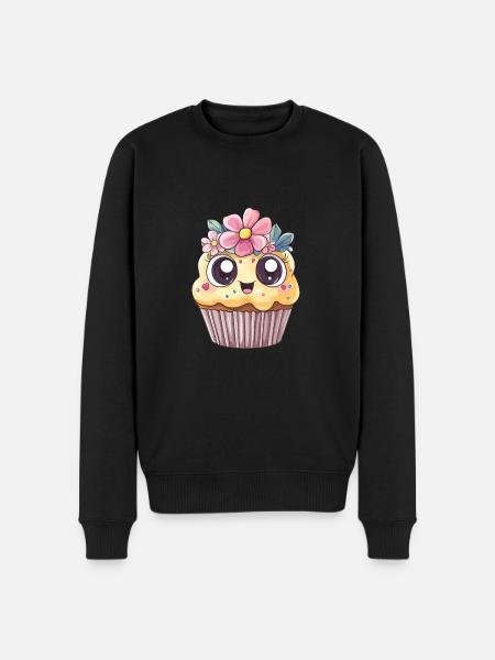 Cupcake mit Blumenkranz - Männer Premium Bio Pullover - Schwarz
