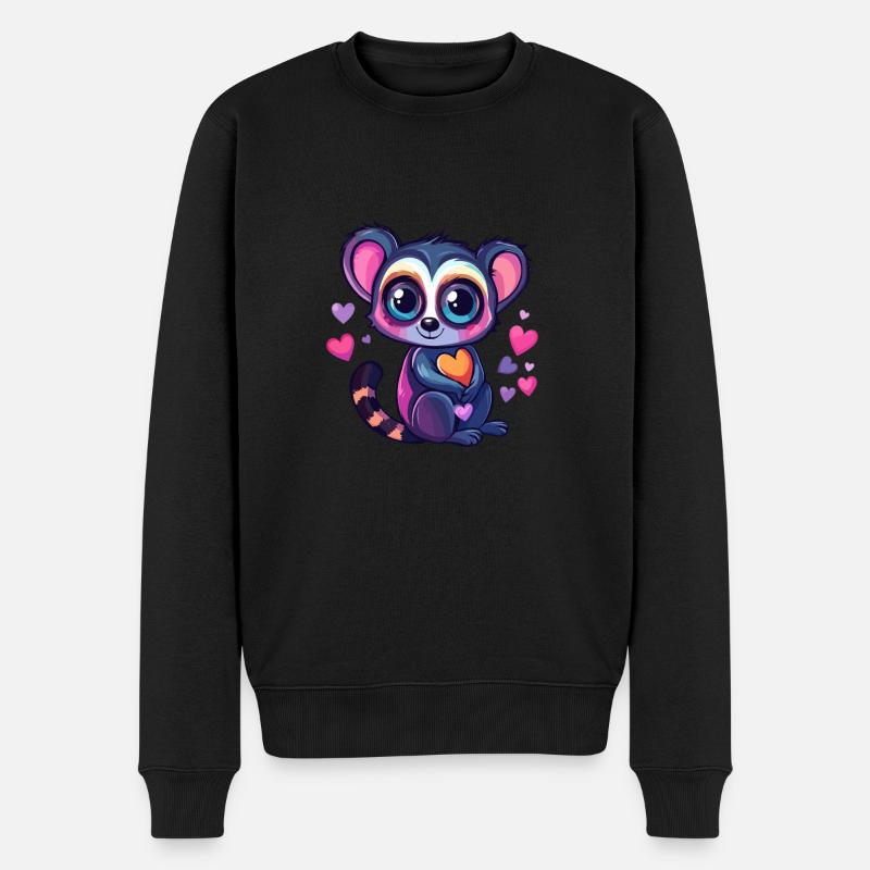 Lemur mit Herzen - Männer Premium Bio Pullover - Schwarz