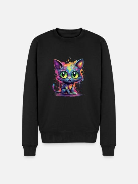 Bunte Neon Katze - Männer Premium Bio Pullover - Schwarz
