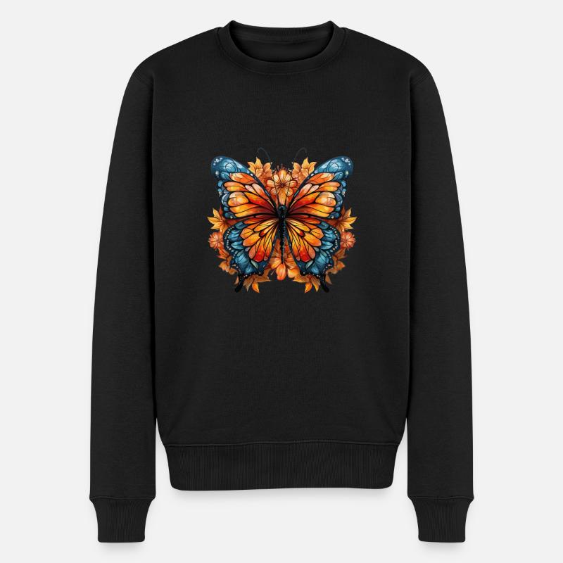 Papillon avec des fleurs - Pull Premium bio Homme - noir