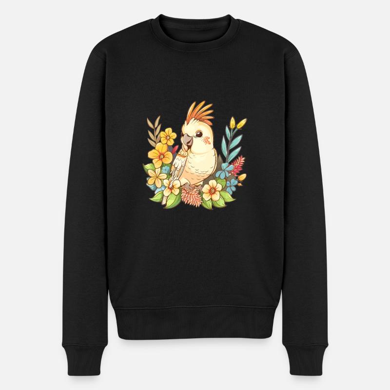 Kakadu in Blumenpracht - Männer Premium Bio Pullover - Schwarz