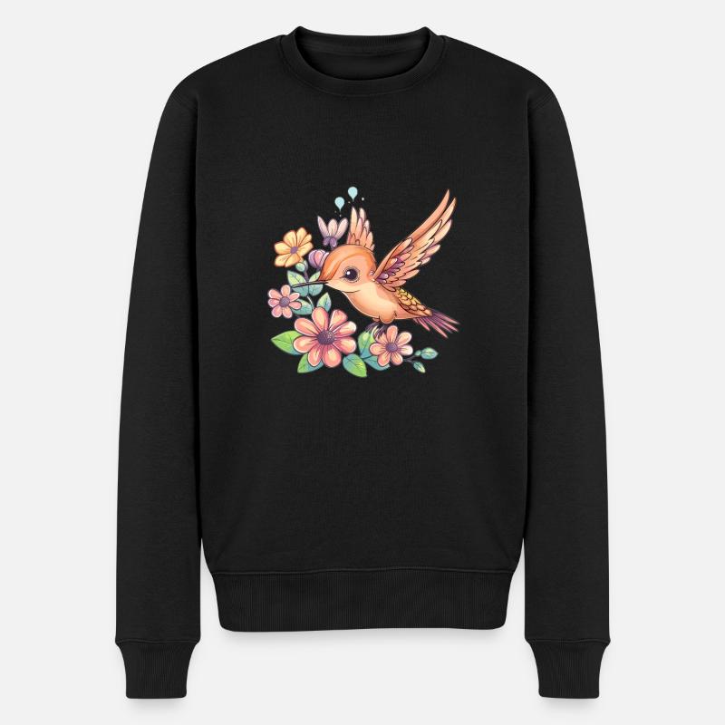 Kolibri zwischen Blüten - Männer Premium Bio Pullover - Schwarz