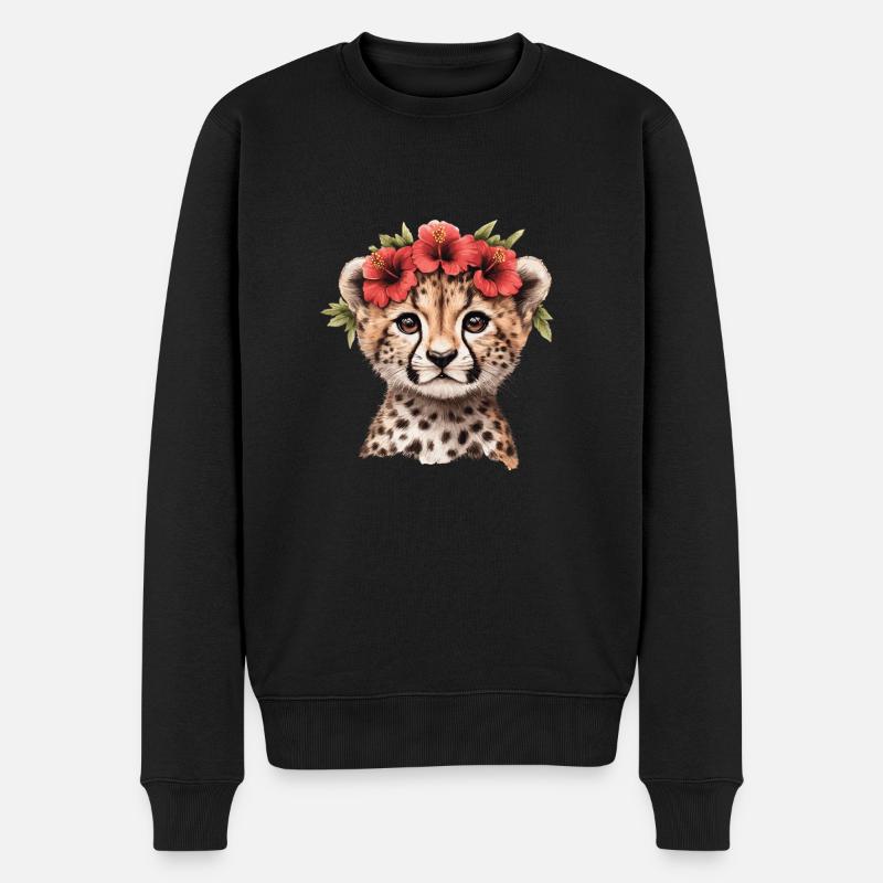 Guépard à l’hibiscus - Pull Premium bio Homme - noir