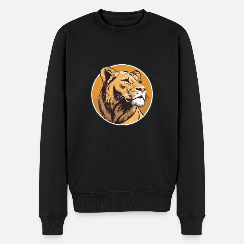 Stolze Löwin mit Blick - Männer Premium Bio Pullover - Schwarz