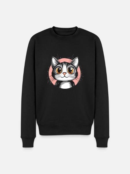 Cute cat with huge eyes - Men's Premium Organic Jumper - black