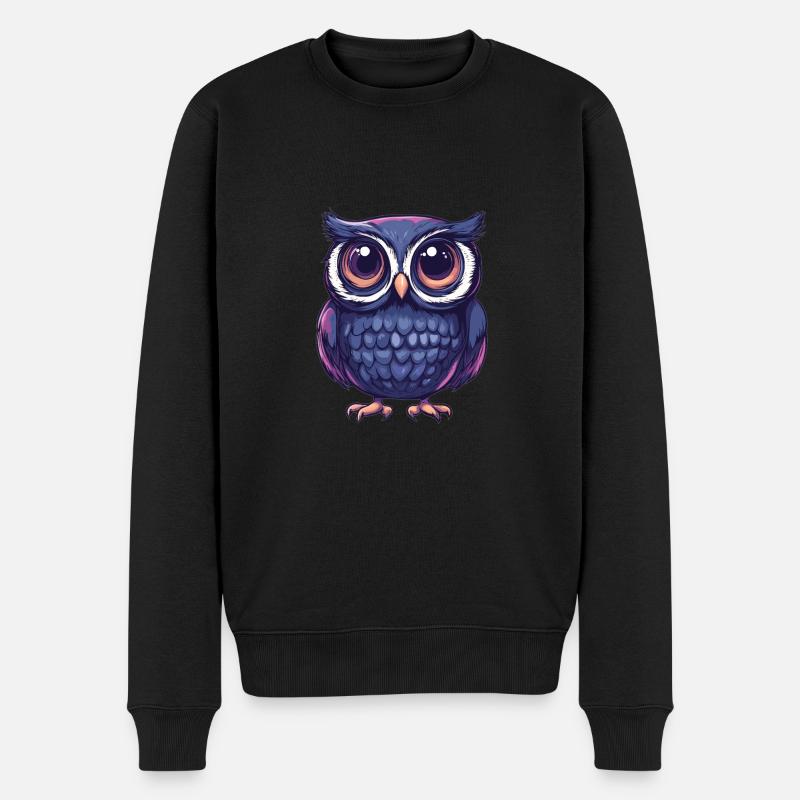 Niedliche Eule mit Kulleraugen - Männer Premium Bio Pullover - Schwarz