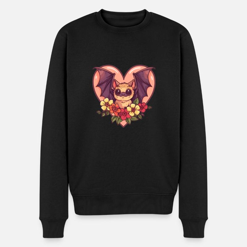 Fledermaus mit Blütenherz - Männer Premium Bio Pullover - Schwarz