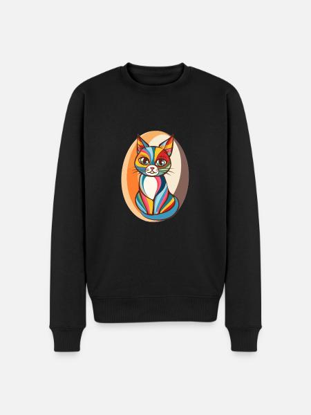 Bunte Popart Katze - Männer Premium Bio Pullover - Schwarz