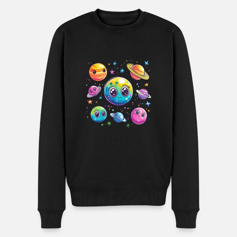 Bunte Planetenfreunde - Männer Premium Bio Pullover - Schwarz