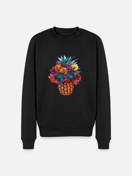 Ananas mit Blumenschmuck - Männer Premium Bio Pullover - Schwarz