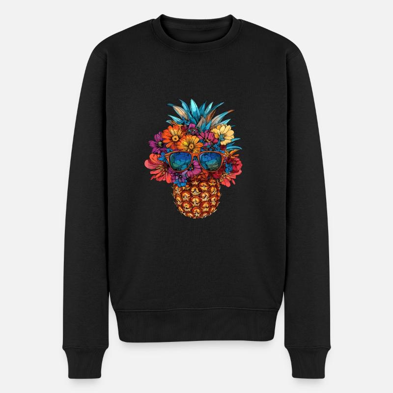 Ananas mit Blumenschmuck - Männer Premium Bio Pullover - Schwarz