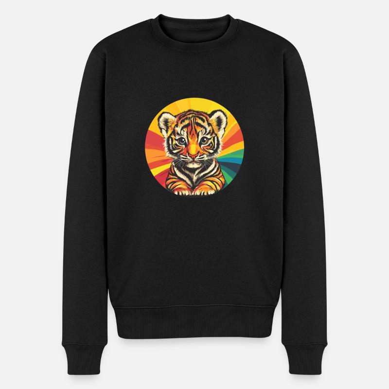 Bébé tigre avec arc-en-ciel - Pull Premium bio Homme - noir