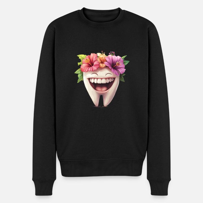 Lachender Zahn mit Blüten - Männer Premium Bio Pullover - Schwarz