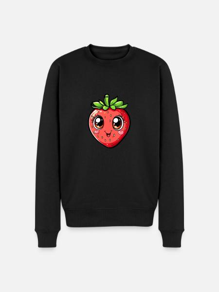 Fröhliche Erdbeere mit Herzchen - Männer Premium Bio Pullover - Schwarz