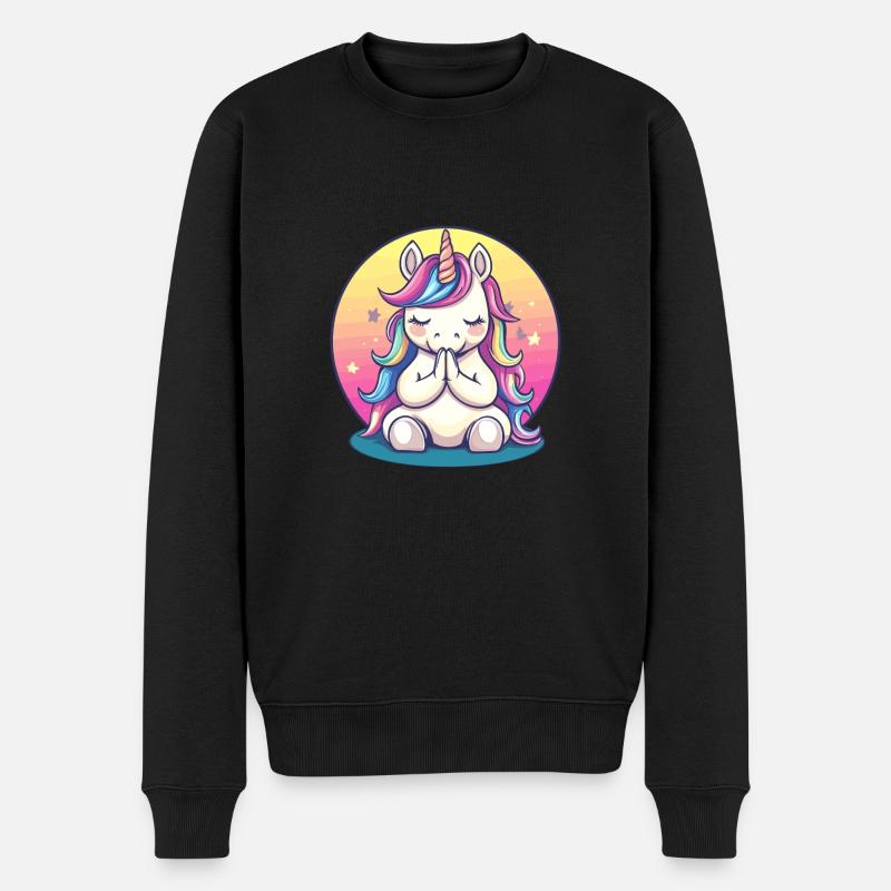 Meditierendes Einhorn - Männer Premium Bio Pullover - Schwarz