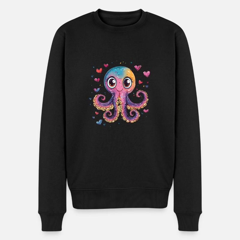Oktopus mit Herzchen - Männer Premium Bio Pullover - Schwarz