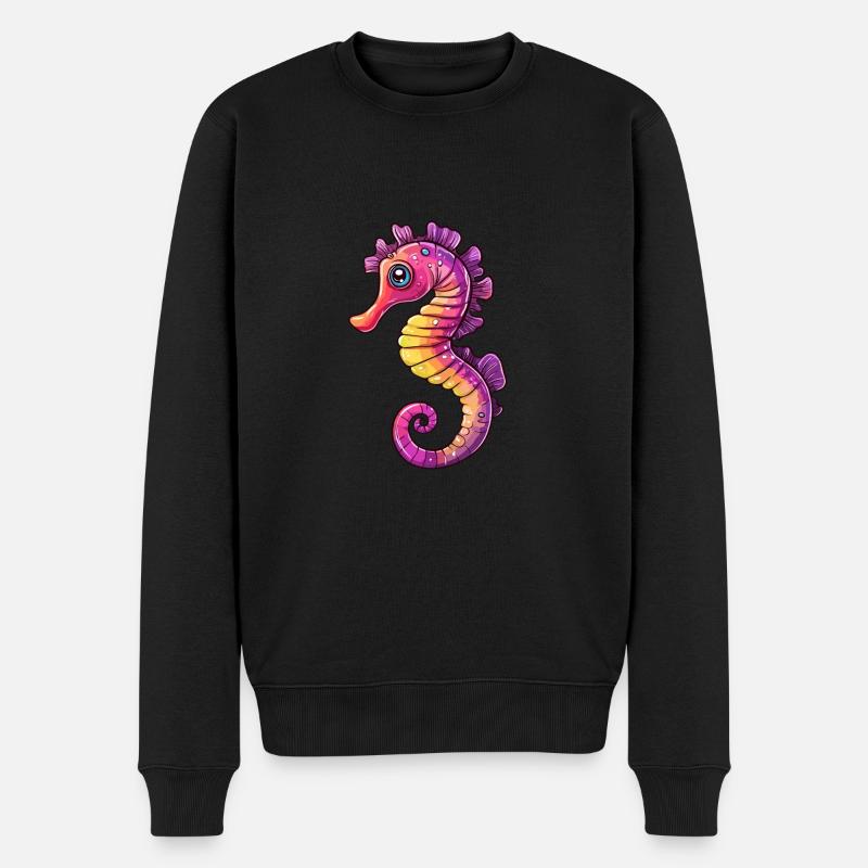 Buntes Seepferdchen Comic - Männer Premium Bio Pullover - Schwarz