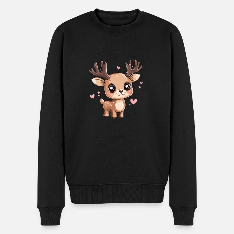 Rehkitz mit Herzchen - Männer Premium Bio Pullover - Schwarz