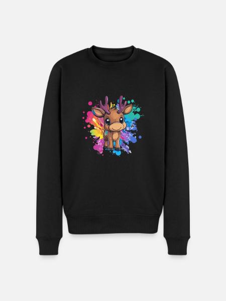 Rehkitz auf Farbexplosion - Männer Premium Bio Pullover - Schwarz