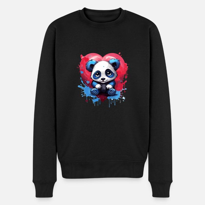 Panda mit Herz-Hintergrund - Männer Premium Bio Pullover - Schwarz