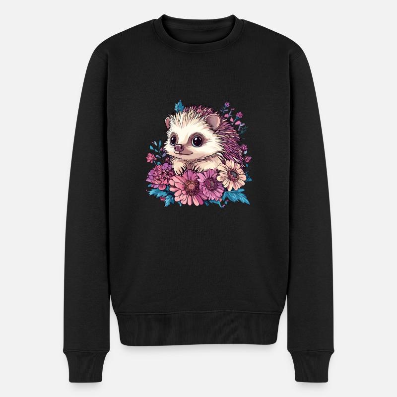 Hérisson mignon en fleurs - Pull Premium bio Homme - noir