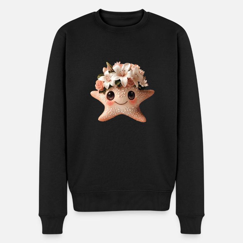 Seestern mit Blumenkranz - Männer Premium Bio Pullover - Schwarz